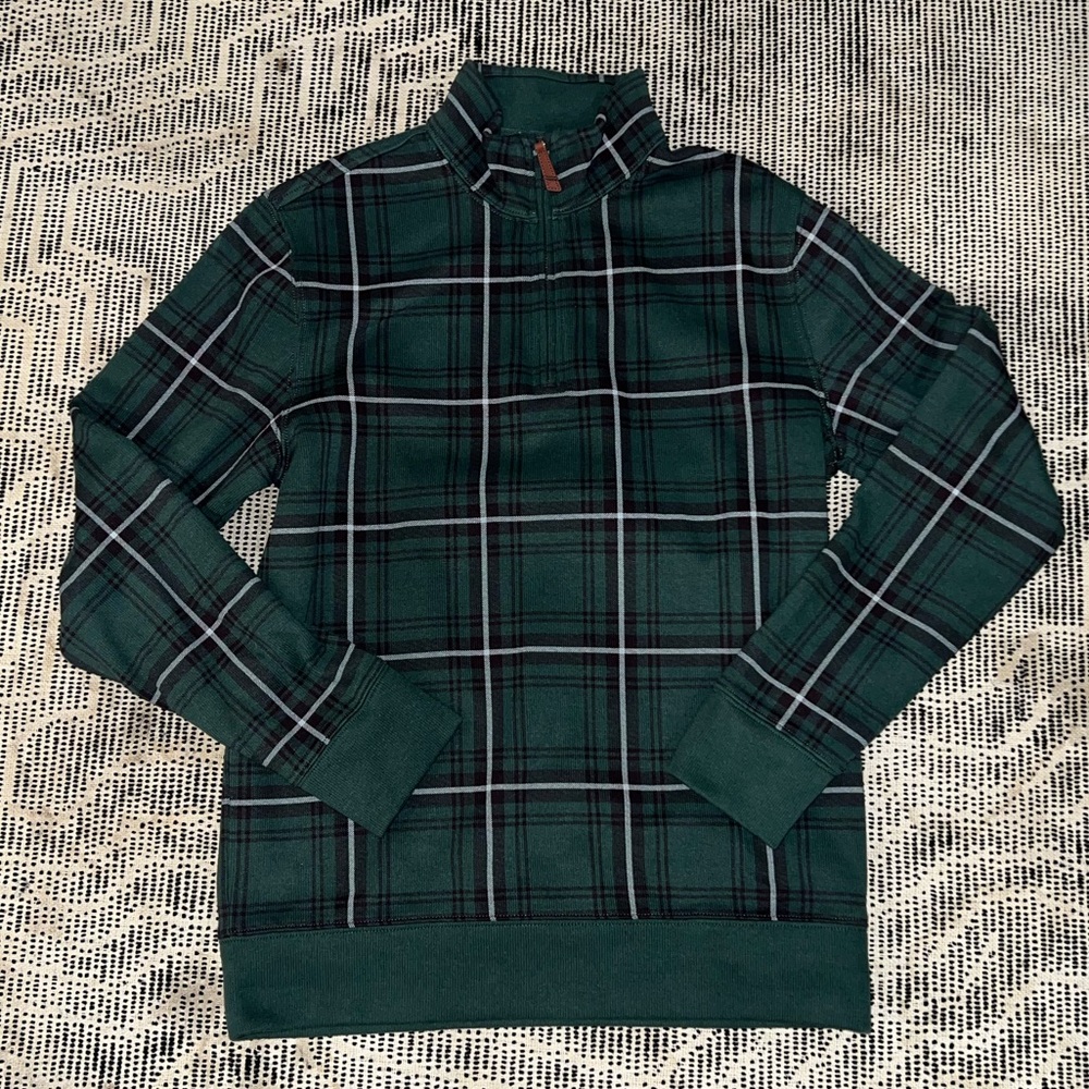 Land’s End Men’s Quarter Zip Sweater Cotton in Green Plaid